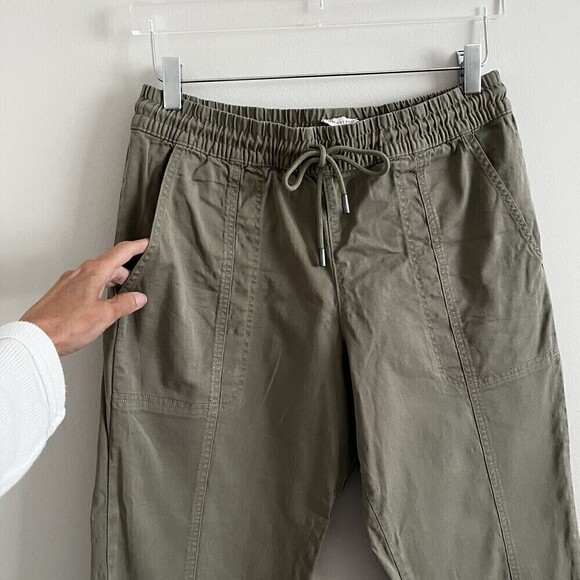 Garnet Hill Olive Green Salt Washed Chino Jogger Pants size S Pima Cotton - Picture 5 of 14
